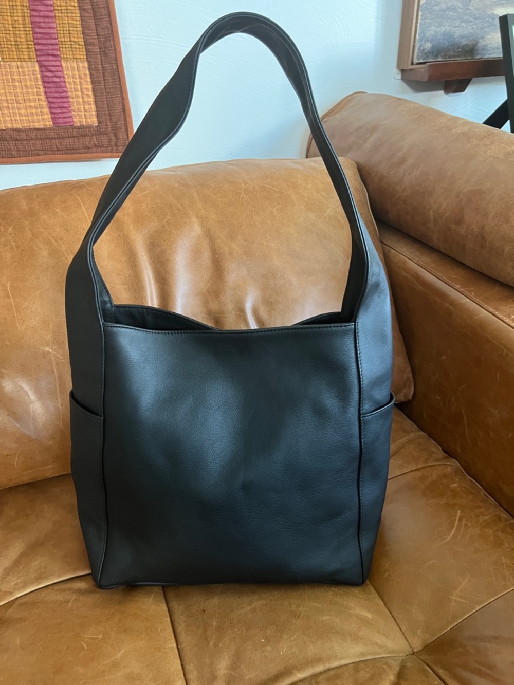 Eileen Fisher Buttery Leather Small Everything Bag Black Leather Made in USA/NYC